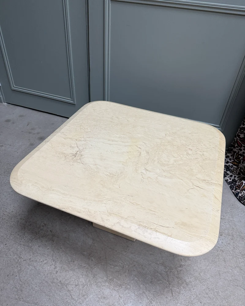 Table basse vintage en travertin des années 70