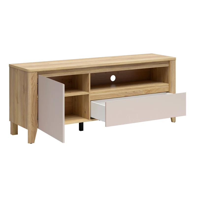 Meuble TV 1 porte 1 tiroir 161 cm Samara Bois et Cachemire