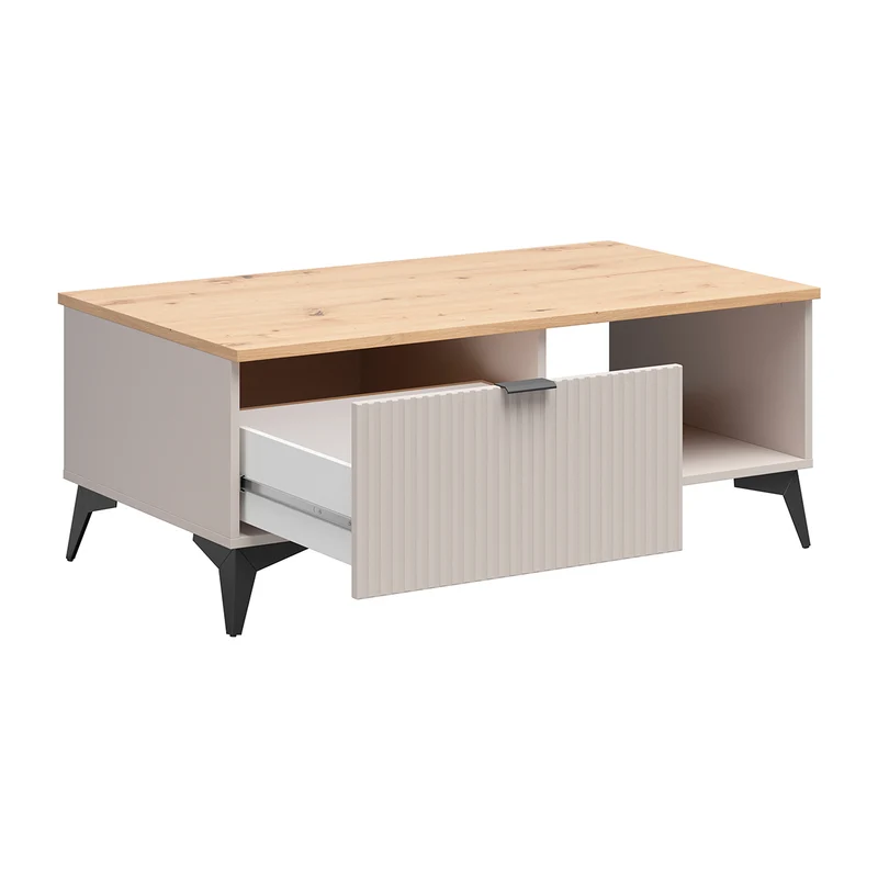 Table basse 1 tiroir 1 niche Vicky Cachemire et Bois