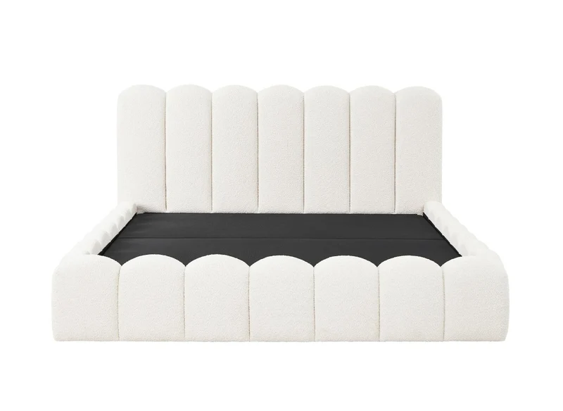 Lit coffre en tissu bouclette beige 180x200 cm RITA