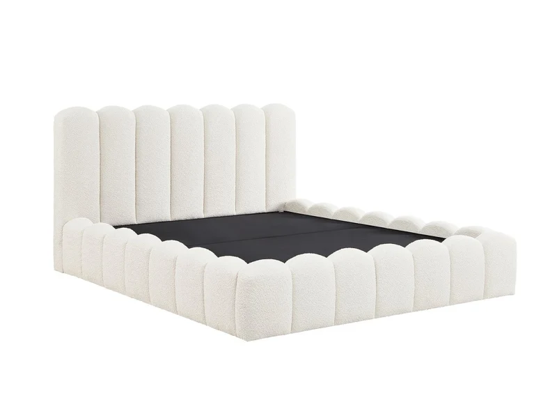 Lit coffre en tissu bouclette beige 160x200 cm RITA