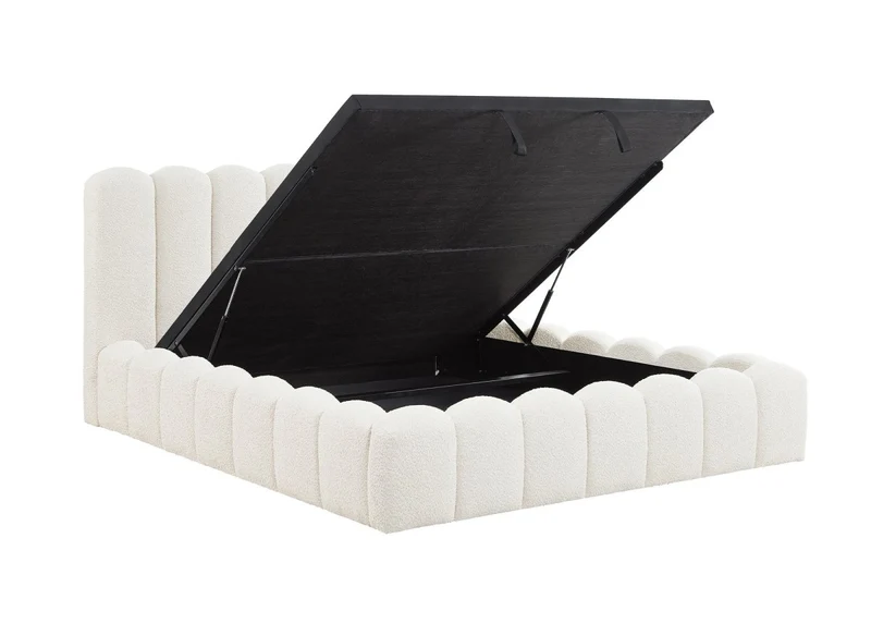Lit coffre en tissu bouclette beige 160x200 cm RITA