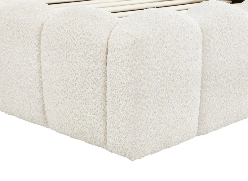 Lit double en tissu bouclette beige 180x200 cm RITA