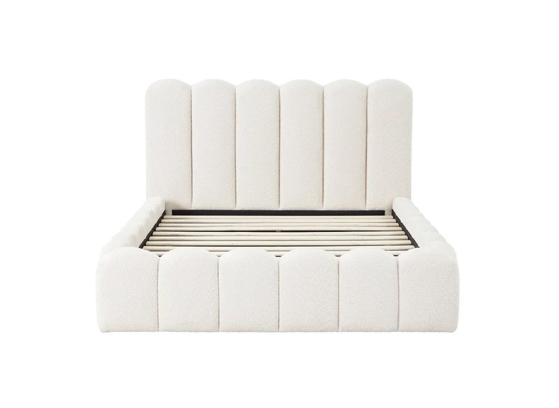 Lit double en tissu bouclette beige 140x190 cm RITA