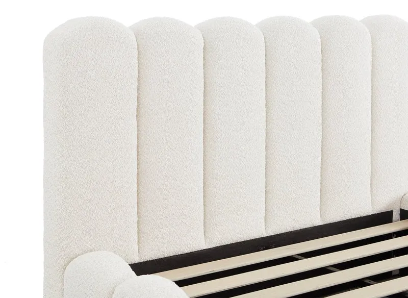 Lit double en tissu bouclette beige 140x190 cm RITA