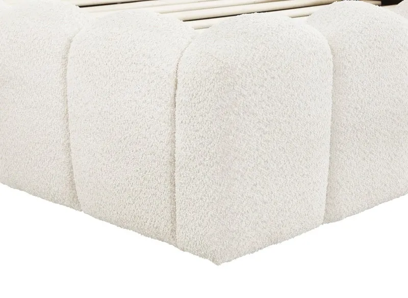 Lit double en tissu bouclette beige 140x190 cm RITA