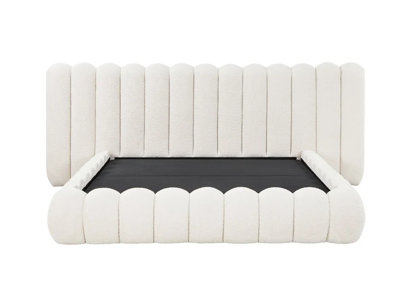 Lit coffre en tissu bouclette beige 180x200 cm GRETA