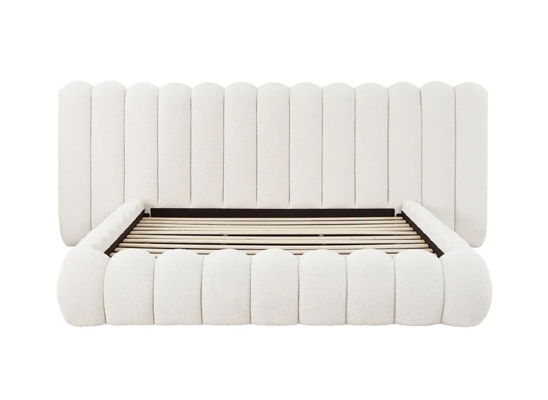 Lit double en tissu bouclette beige 180x200 cm GRETA