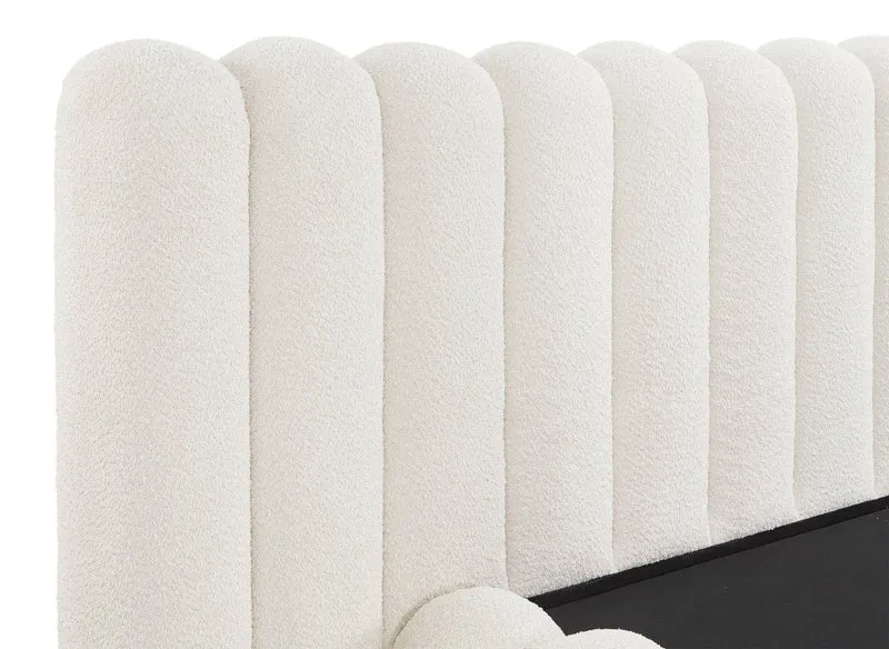 Lit double en tissu bouclette beige 180x200 cm GRETA
