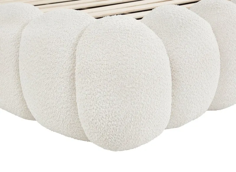 Lit double en tissu bouclette beige 180x200 cm GRETA