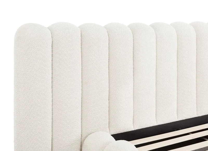 Lit double en tissu bouclette beige 160x200 cm GRETA