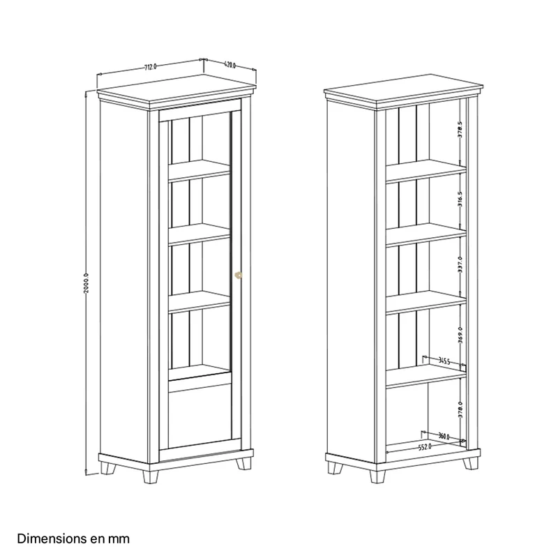 Vitrine 1 porte ouverture gauche Martin Beige et Bois