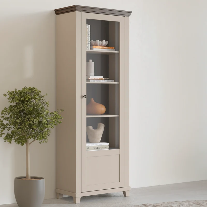 Vitrine 1 porte ouverture droite Martin Beige et Bois