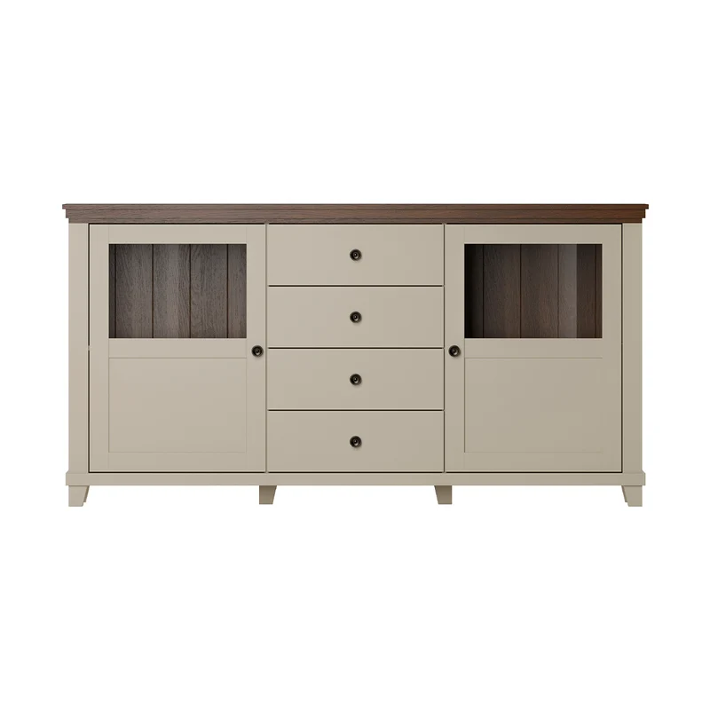 Buffet 2 portes 4 tiroirs Martin Beige et Bois