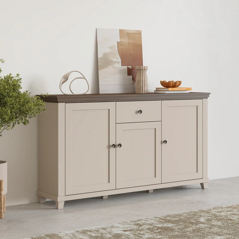 Buffet 3 portes 1 tiroir Martin Beige et Bois