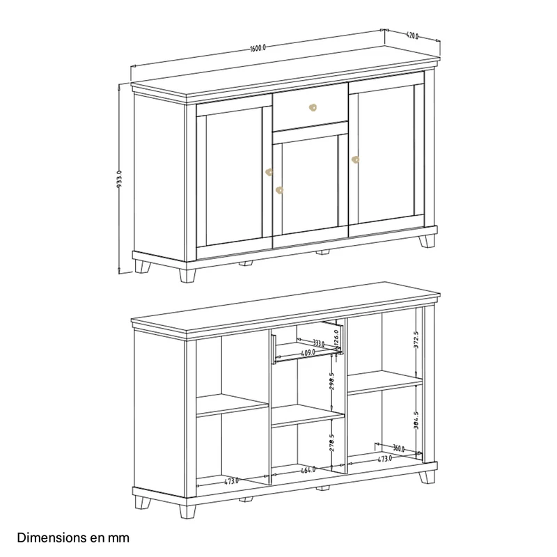 Buffet 3 portes 1 tiroir Martin Beige et Bois