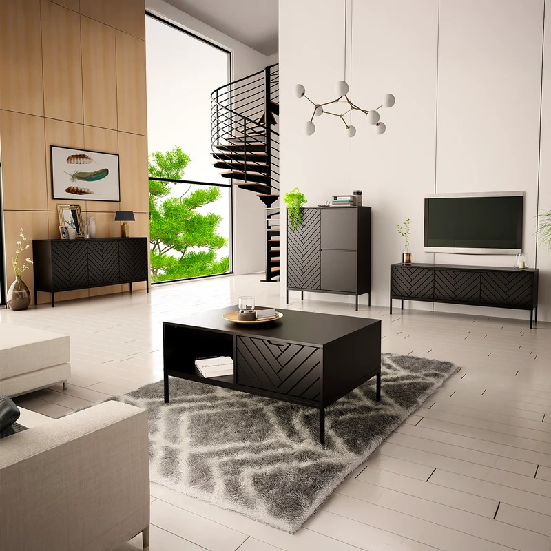 Meuble TV 3 portes 151 cm Daria Noir