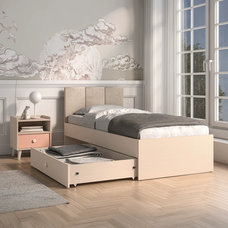 Lit 90x200 sommier et tiroir inclus Alycia Beige
