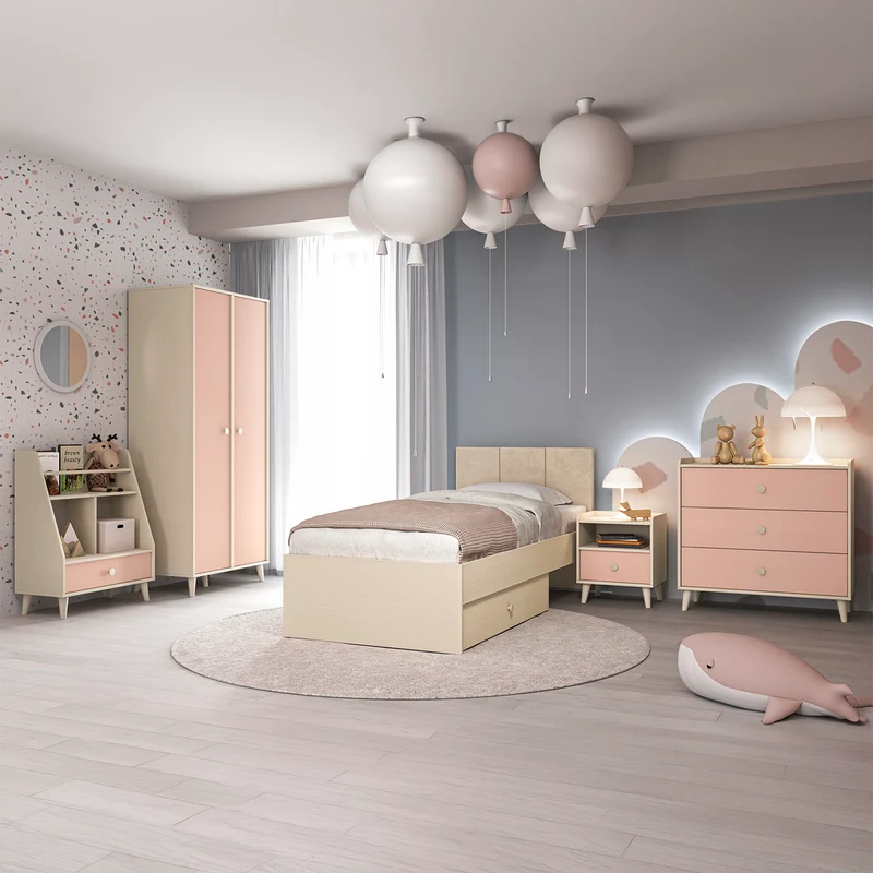 Armoire 2 portes Alycia Beige et Rose