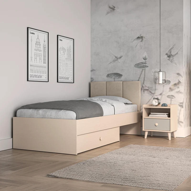Lit 90x200 sommier et tiroir inclus Alycia Beige