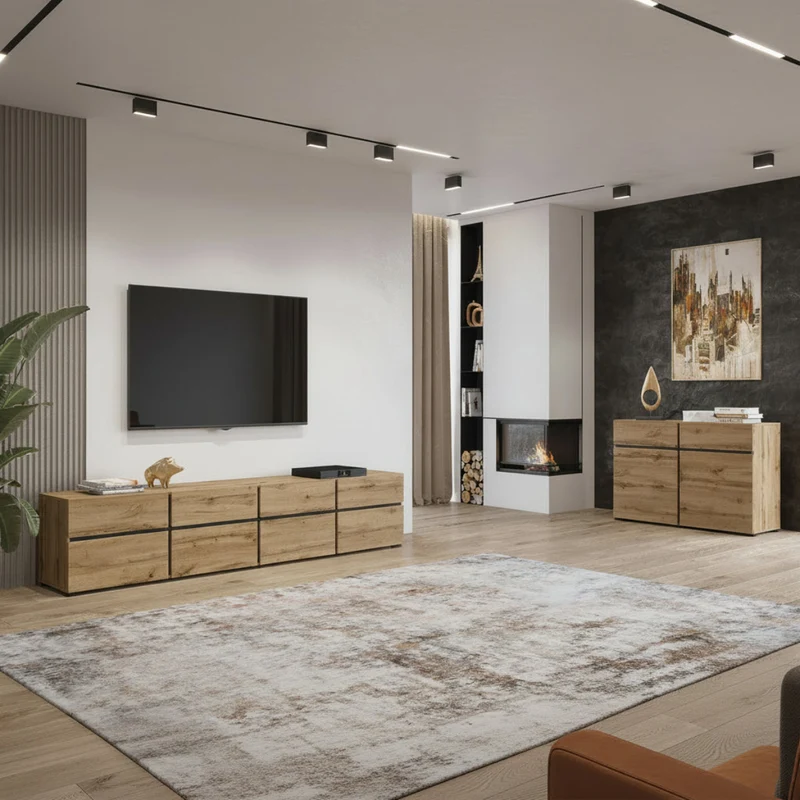 Meuble TV 4 portes 225 cm Lilia Bois