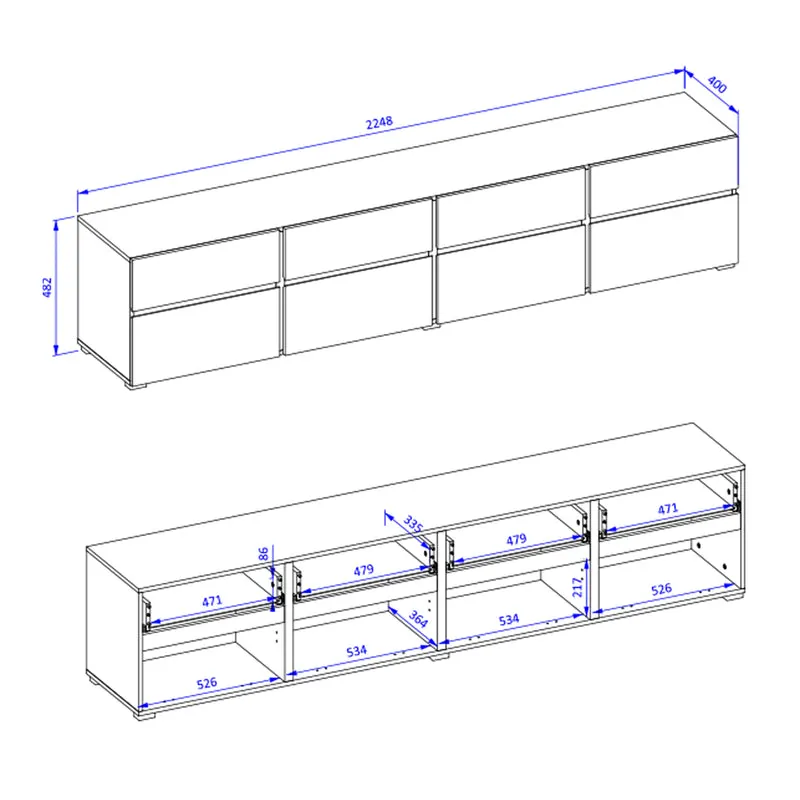 Meuble TV 4 portes 225 cm Lilia Blanc