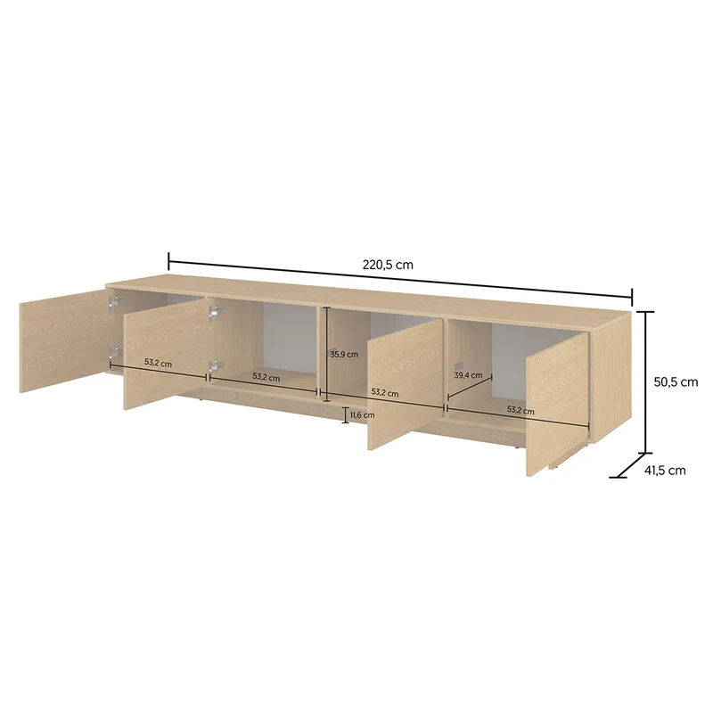 Meuble TV 4 portes 221 cm Tadao Bois