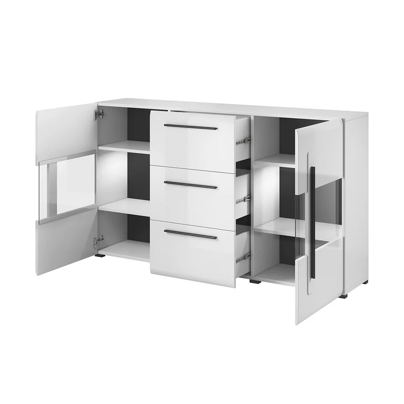 Buffet 2 portes 3 tiroirs avec LED Louis Blanc