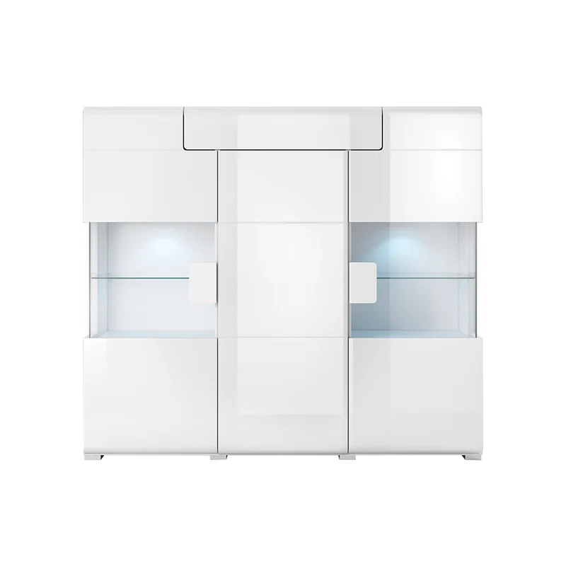 Buffet haut 3 portes 1 tiroir avec LED Jules Blanc