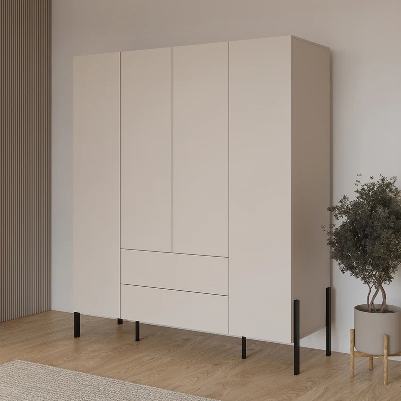 Armoire 4 portes 2 tiroirs Bérénice Cachemire