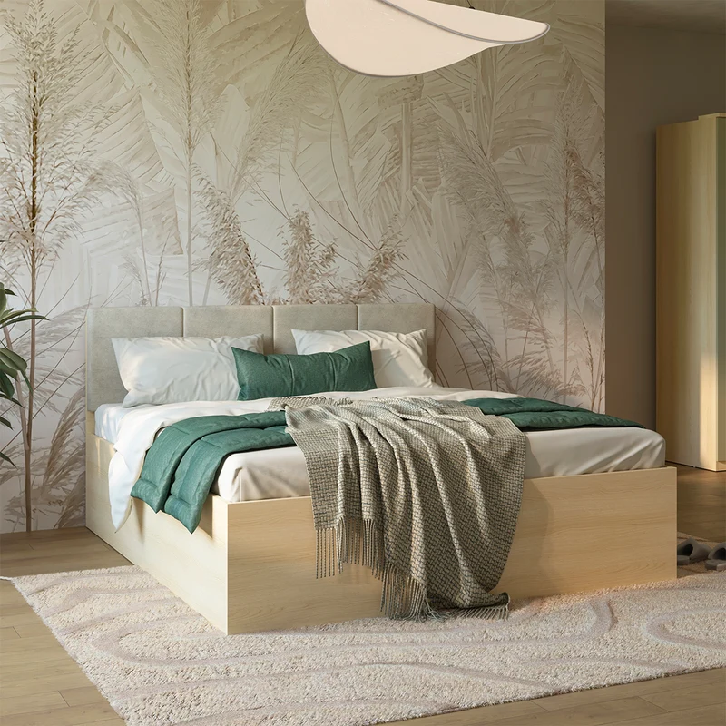 Lit 180x200 sommier inclus Téana Bois et Beige
