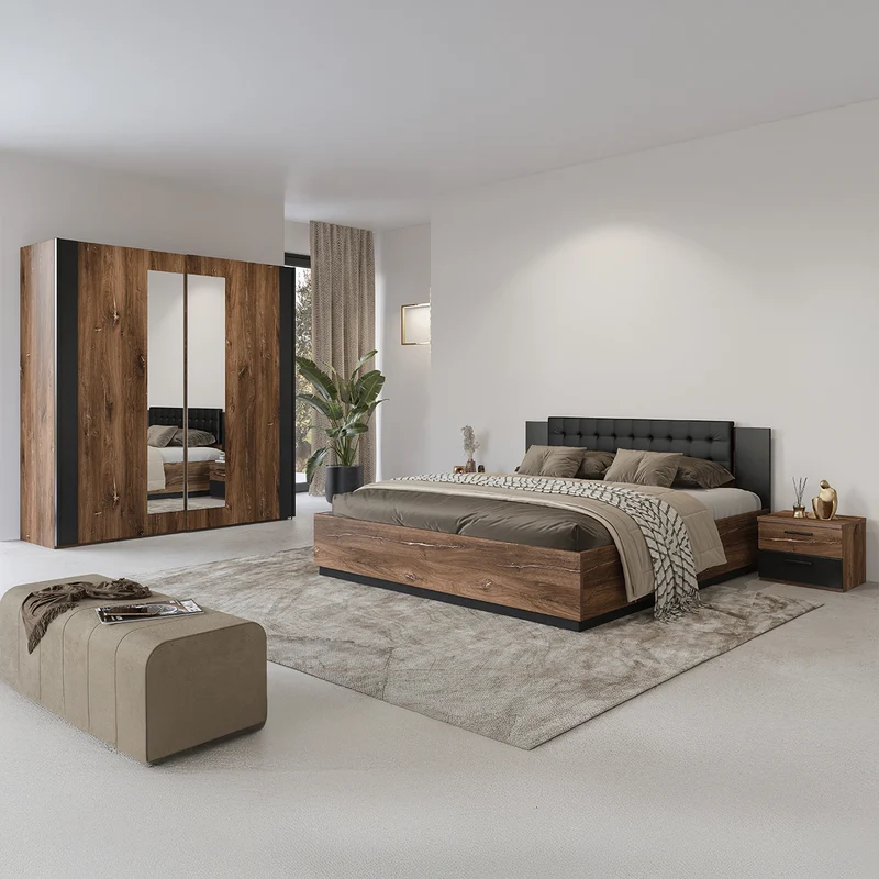 Lit coffre 160x200 sommier inclus Alec Bois foncé et Noir