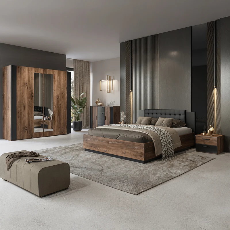 Lit coffre 160x200 sommier inclus Alec Bois foncé et Noir