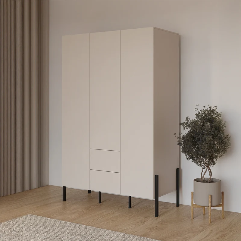 Armoire 3 portes 2 tiroirs Bérénice Cachemire