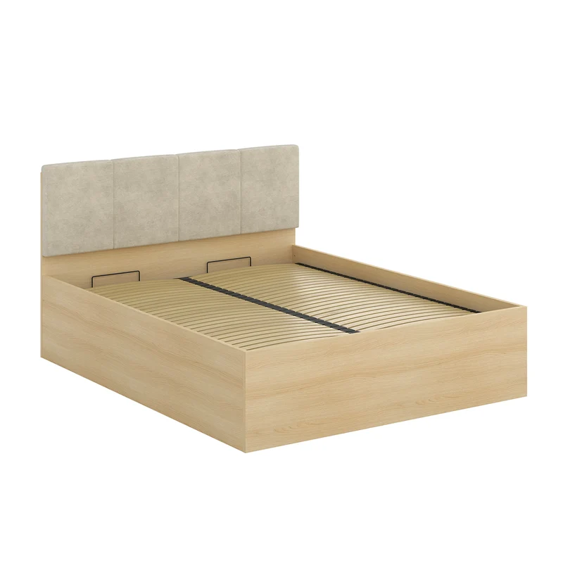 Lit coffre 160x200 sommier inclus Téana Bois et Beige