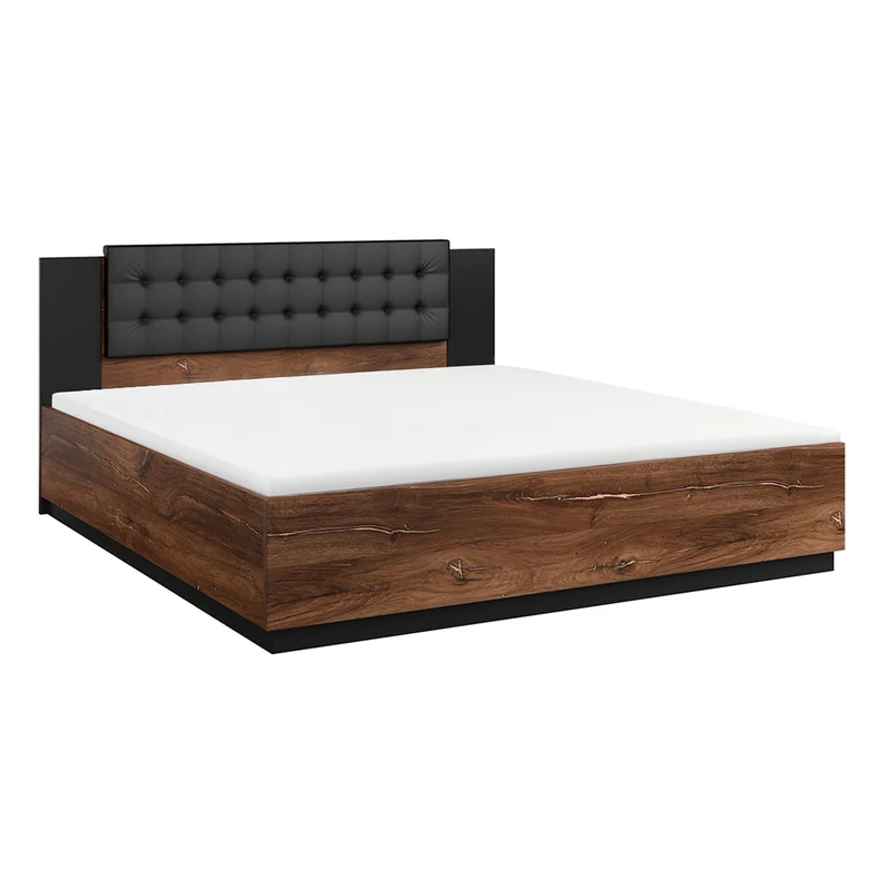 Lit coffre 160x200 sommier inclus Alec Bois foncé et Noir
