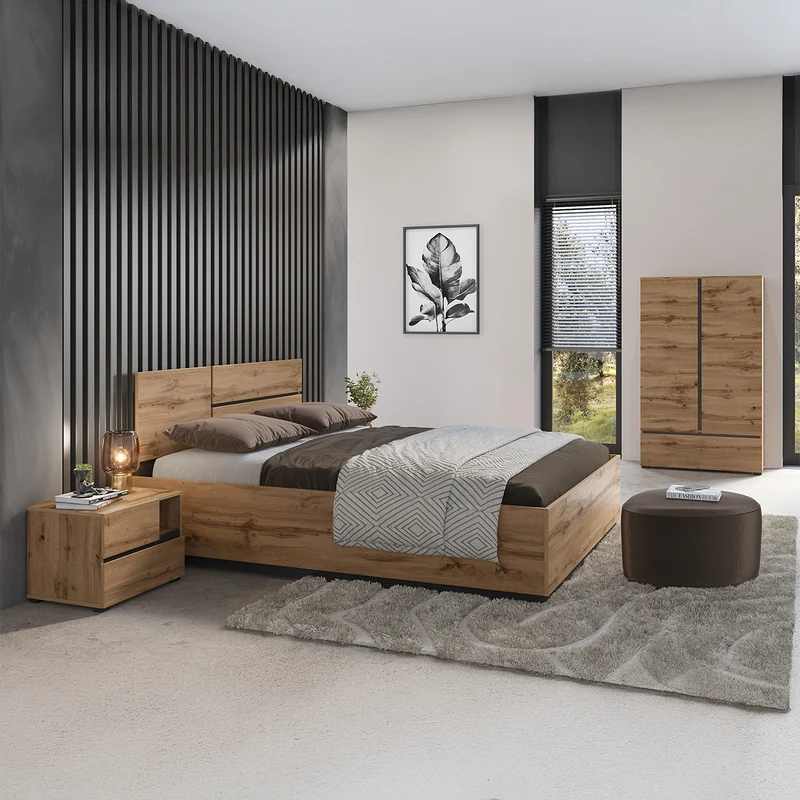 Lit coffre 160x200 sommier inclus Lilia Bois