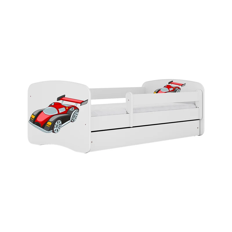 Lit 80x180 sommier et tiroir inclus Kocot Kids Babydream Voiture de course - Blanc
