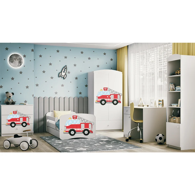 Lit 80x180 sommier et tiroir inclus Kocot Kids Babydream Pompier - Blanc