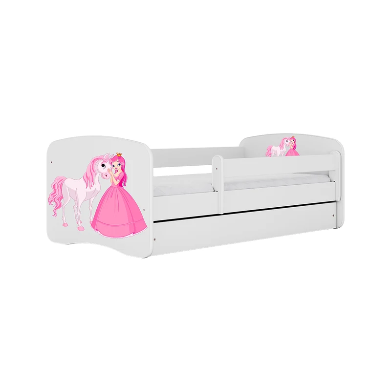 Lit 80x180 sommier et tiroir inclus Kocot Kids Babydream La princesse et le cheval - Blanc