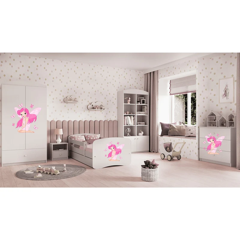 Lit 80x180 sommier et tiroir inclus Kocot Kids Babydream La fée aux papillons - Blanc