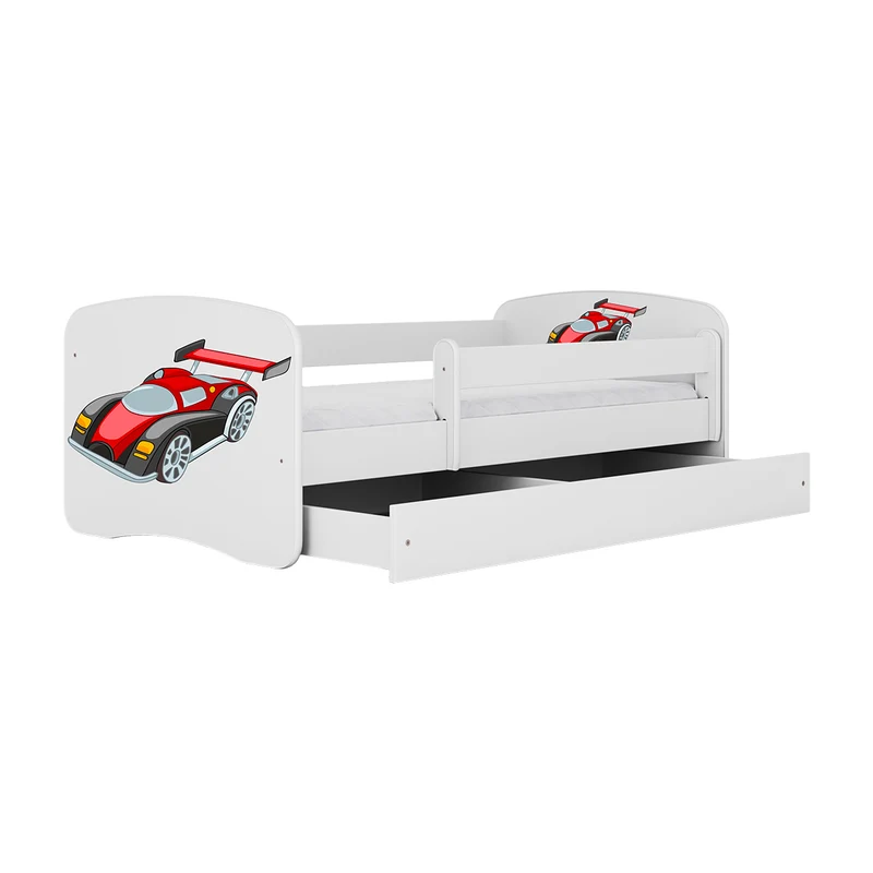 Lit 80x160 sommier et tiroir inclus Kocot Kids Babydream Voiture de course - Blanc