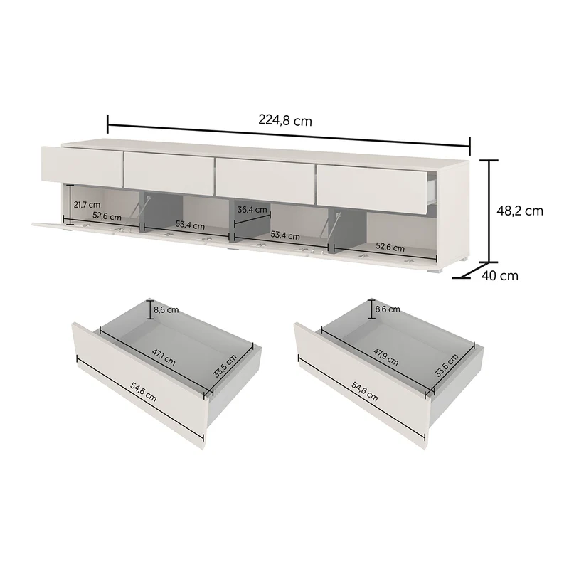 Meuble TV 4 portes 225 cm Lilia Cachemire