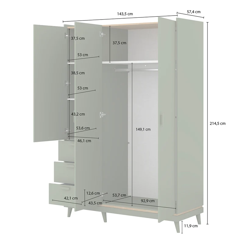 Armoire 3 portes 3 tiroirs Sandy Bois