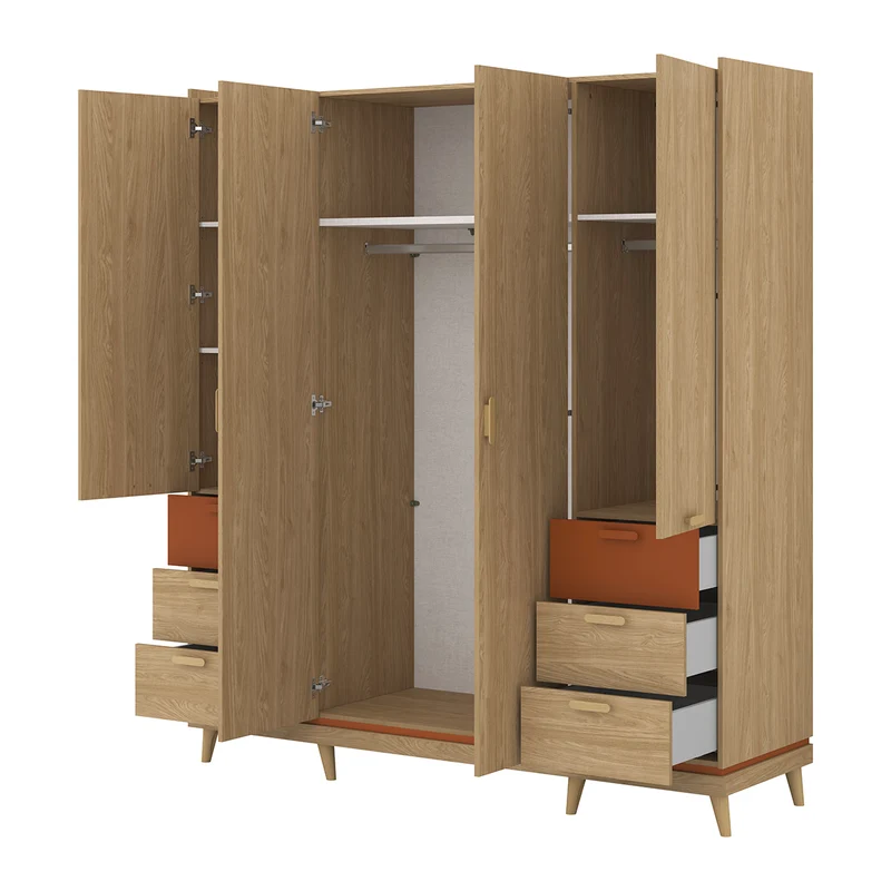 Armoire 4 portes 6 tiroirs Sandy Bois