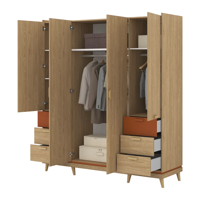 Armoire 4 portes 6 tiroirs Sandy Bois