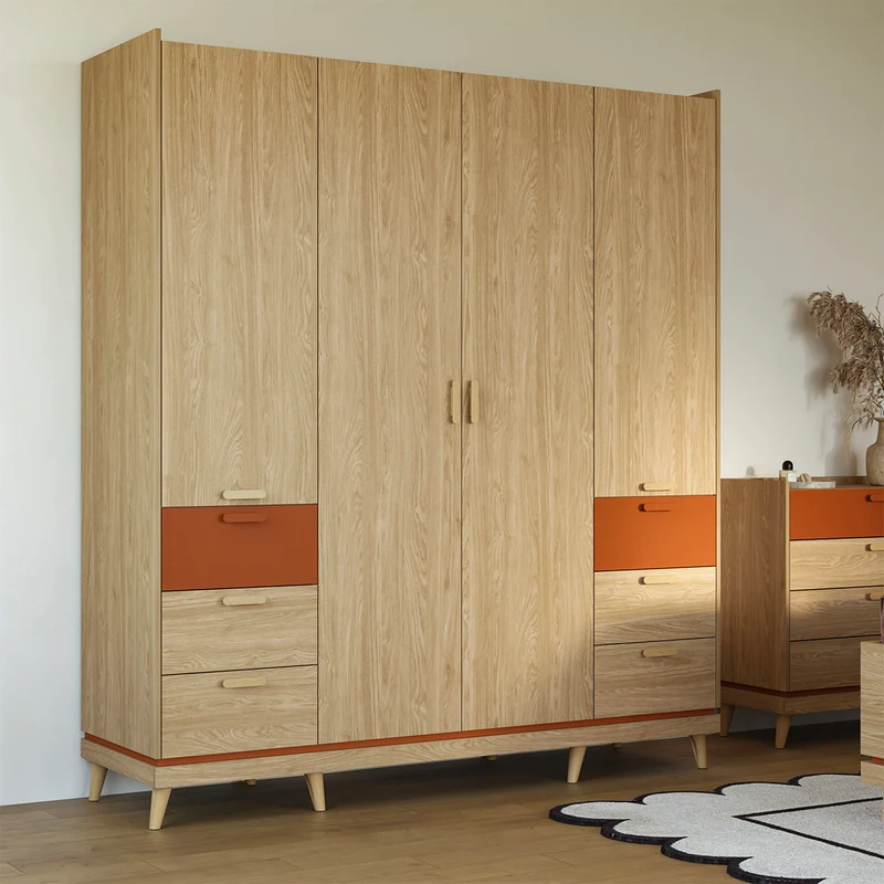 Armoire 4 portes 6 tiroirs Sandy Bois