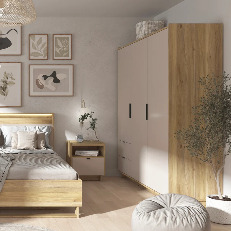 Armoire 3 portes 2 tiroirs Donna Cachemire et Bois