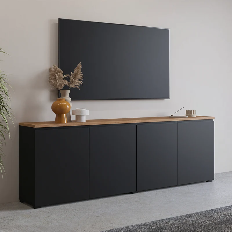 Buffet 4 portes Liko Noir et Bois