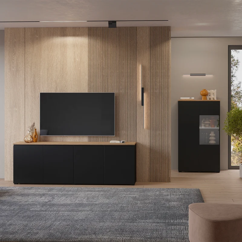 Buffet 4 portes Liko Noir et Bois